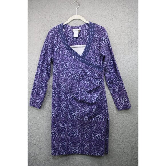 Soft Surroundings Animal Print V Neck Ruched Midi Dress-Size Small-Stretchy - Picture 1 of 8